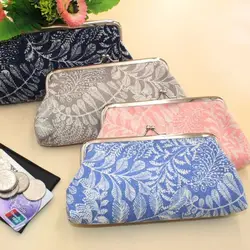 Leaf Coin Purse Long Purse Bag Clutch Lipstick Bag Canvas Card Holder Money Bag Storage Bag Kiss Clasp Lock Handbag