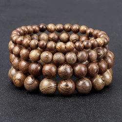 Hot Men Prayer Bracelets 6 8 10 12 MM Natural Wood Beads Stretch Bracelets & Bangles Women Wooden Yoga Meditation Jewelry Homme