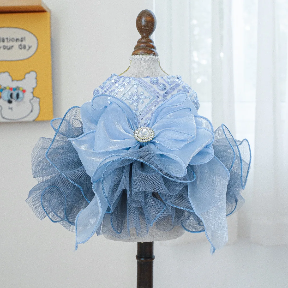 Pet Mesh Dress Dog Cat Butterfly Bow Clothing Fluffy Silk Blue Star Wedding Dog Dresses for Small Dogs Christmas Puppy Clothes