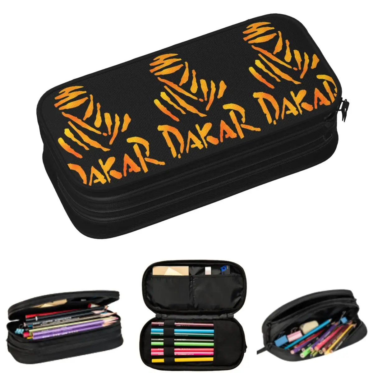 Dakar Rally Motorcycle Pencil Cases for Students School Pen Box Pencil Bag Large Storage Pencil Pouch