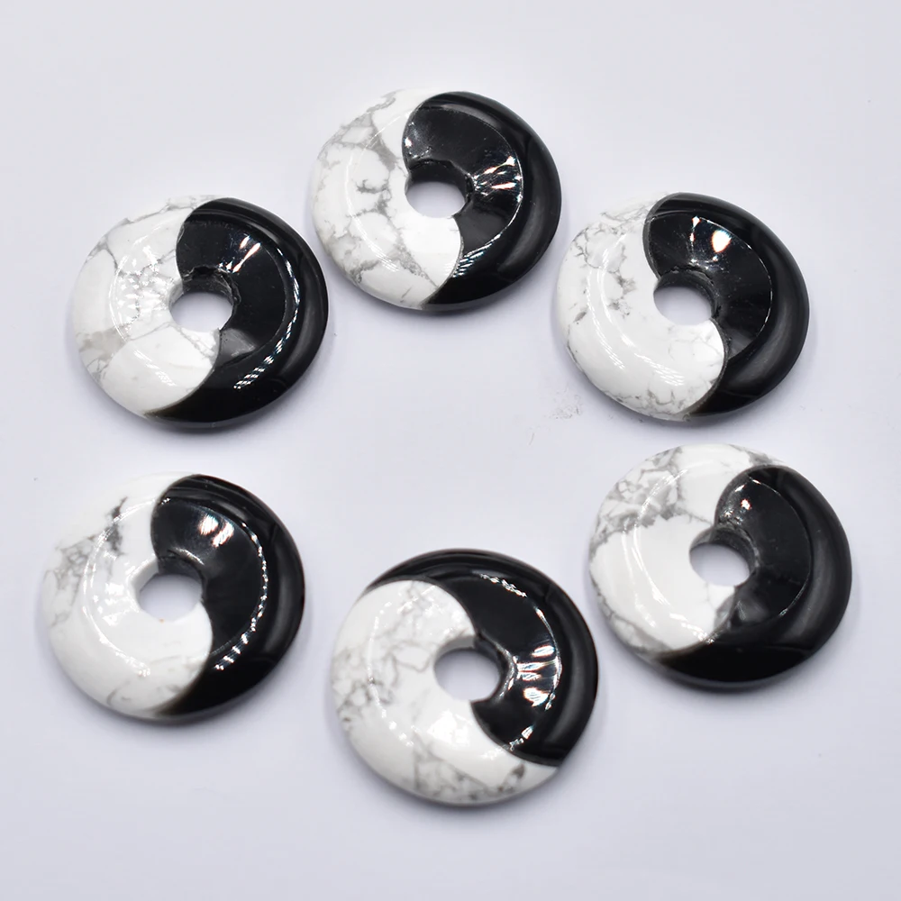 Fashion Good quality Natural stone Tai Chi Yin Yang circle donut pendants for jewelry making 6pcs/lot wholesale free shipping