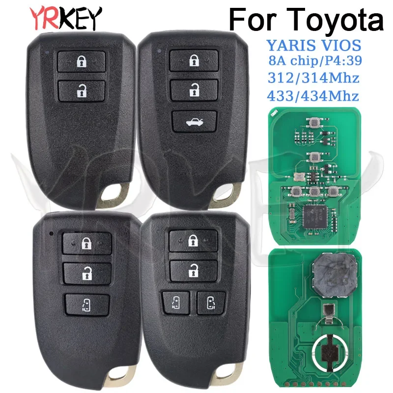 Car Key for Toyota YARIS VIOS Hiace Regiusage Keyless Go 433/434MHz 312/314MHz 8A 39 Chip Board 0010/0011/0182 Auto Remote Key