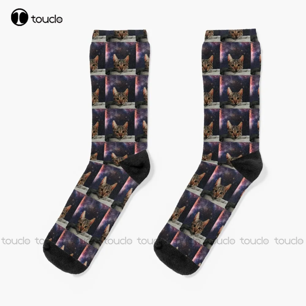 

Rootin Tootin Astronaut Cat In Space Socks Mens Socks Crew 360° Digital Print Design Happy Cute Socks New Popular Funny Gift