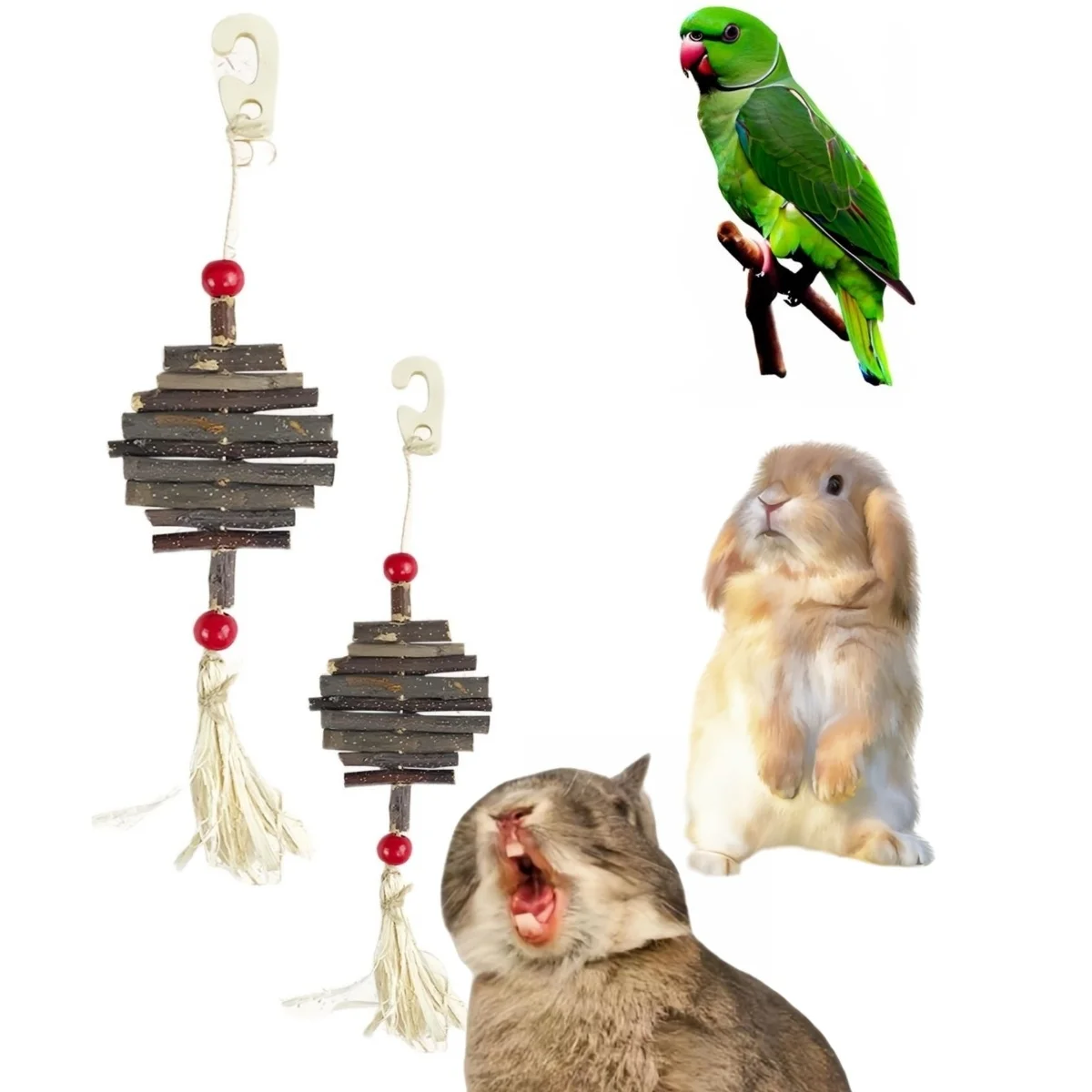 1pc Natural Apple Wood Chewing Toy Hanging String for Small Pets Hamsters Rabbits Birds Parrots Guinea Pigs for Hanging in Cages