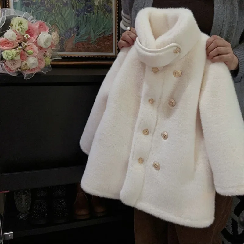 Fashion Baby Girl Faux Fur Jacket Infant Toddler Child Warm Button Coat Long Baby Solid Color Outwear Winter Baby Clothes 1-12Y