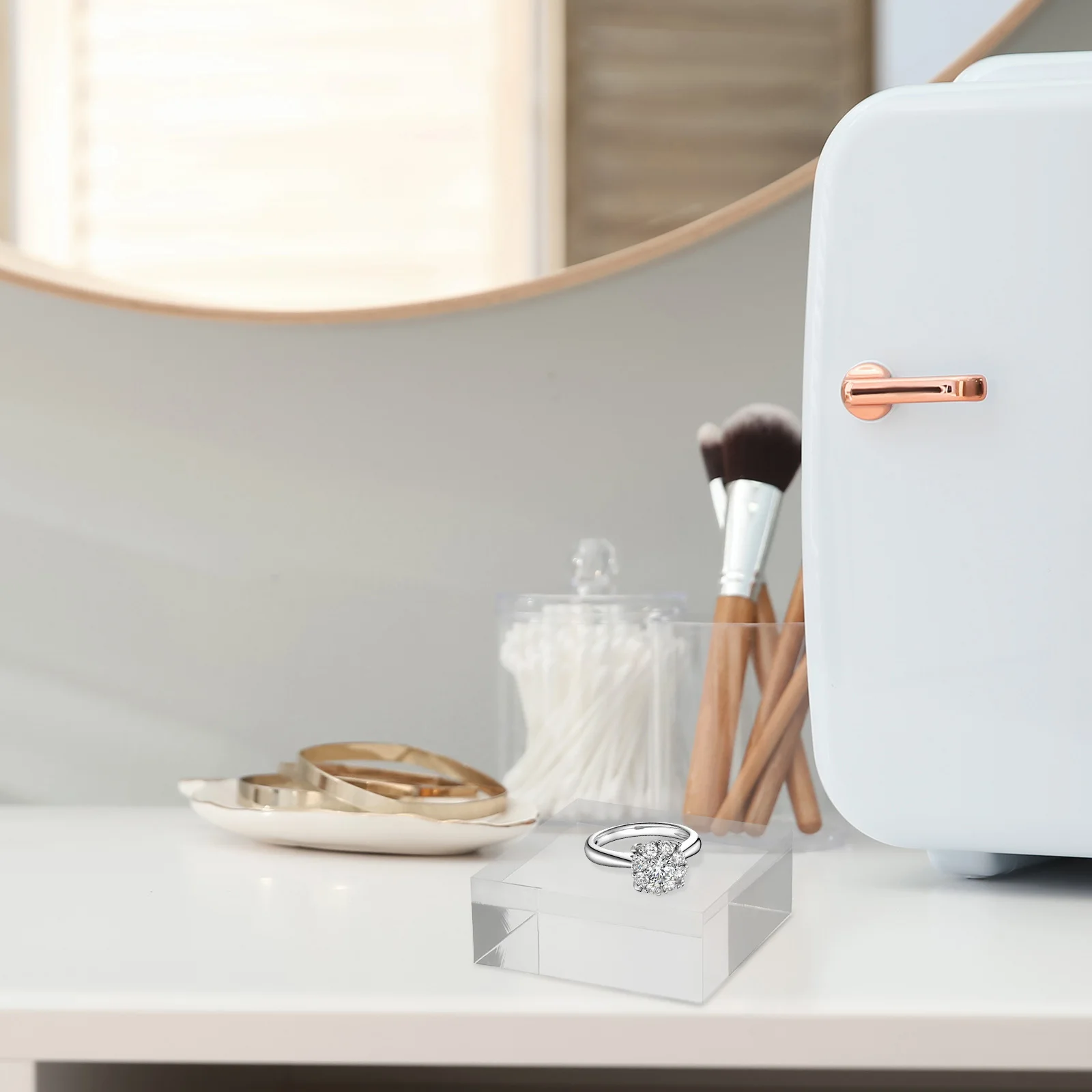 5Pcs Klar Acryl Display Block Quadrat Schmuck Stand Display Basis Hause Einzelhandel Ring Ohrring Organizer Halter Acryl Basis