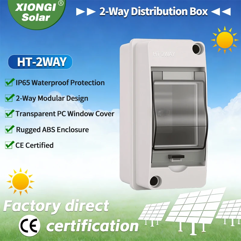 HT-2 IP65 Waterproof Distribution Breaker Box with Two PG16 Nuts 2 WAY PC ABS Plastic Outdoor Electrical MCB Solar Junction Box