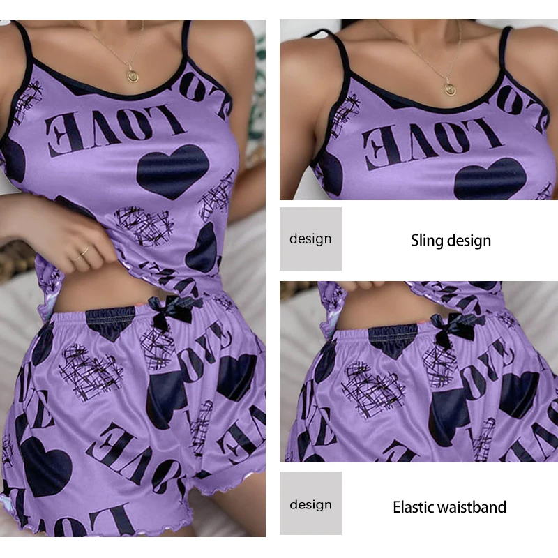 Summer Women\'s Casual Printed Letter Camisole Vest Short Sleeved Shorts Set, Plus Size Casual Pajama Set