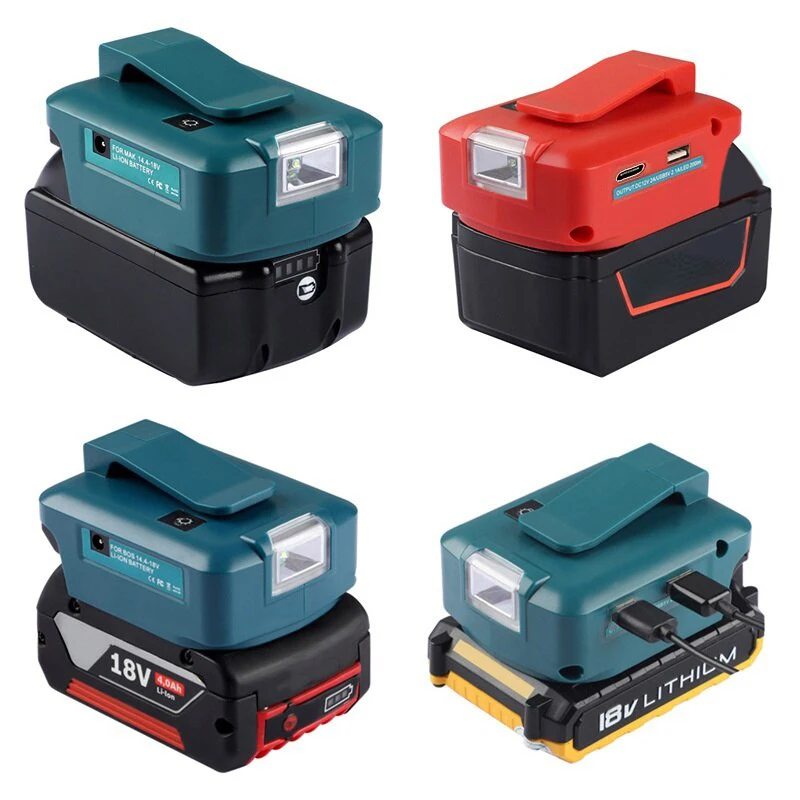 Imagem -04 - Adaptador de Bateria com Luz Led Dual Usb Tipo-c Port para Makita Dewalt Bosch Milwaukee Black Decker 18v 20v Li-ion Battery