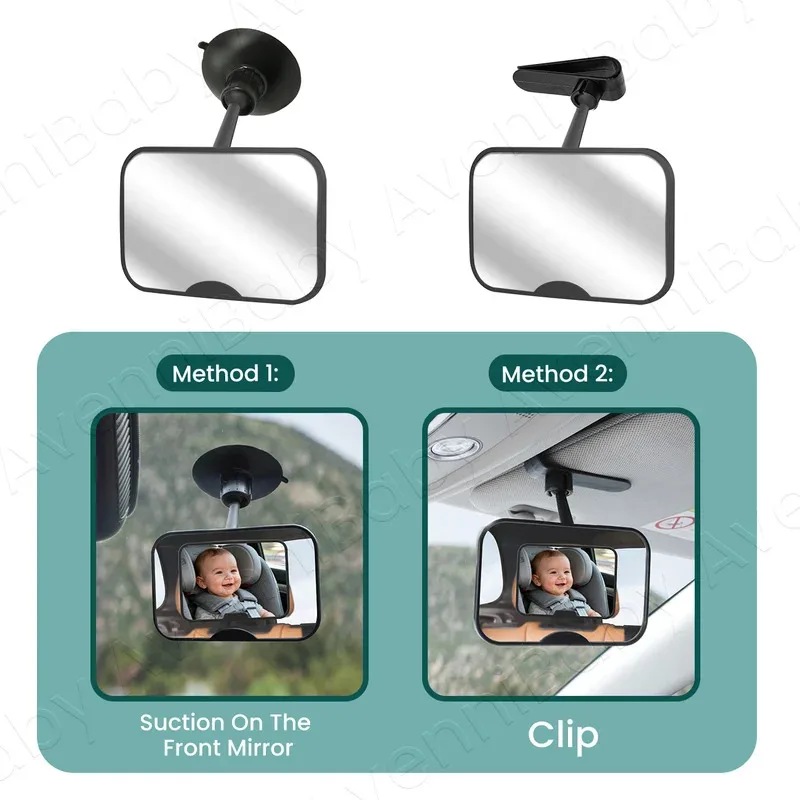 2PC Baby Car Mirror Set Including Clip-On Forward-Facing Mirror & 360° Rotatable Shatterproof Car Seat Mirror