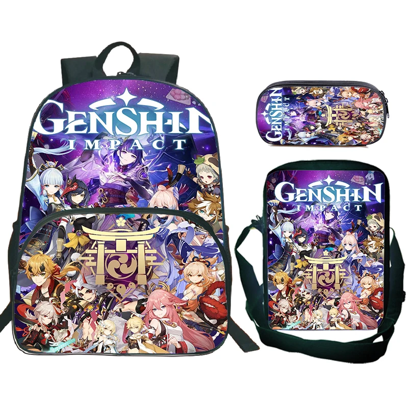 Hot Game Genshin Impact School Bags 3pcs Set Students Large Capacity Bookbag Boys Girl Anime Backpack Shoulder Bag Pencil Bag