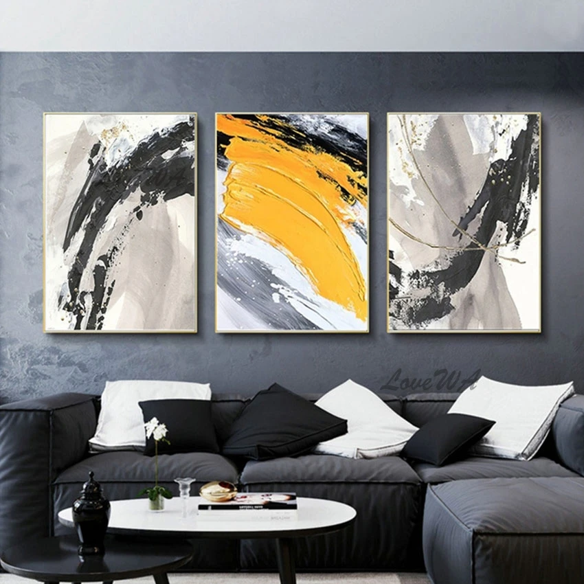 Unframed Thick Texture Handmade Abstract Oil Painting 3 Panel Wall Art China Iimport Item Decoration For Home Hanging Picture