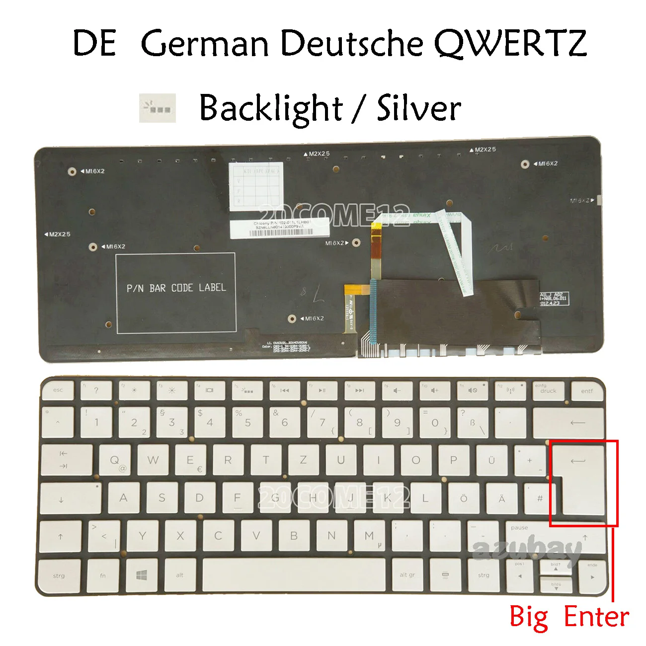 

Немецкая клавиатура QWERTZ для ультрабука HP Spectre 13x2 Pro 13-h000 13-H200 13-h205eg x2, 742110-041 Серебристая с подсветкой