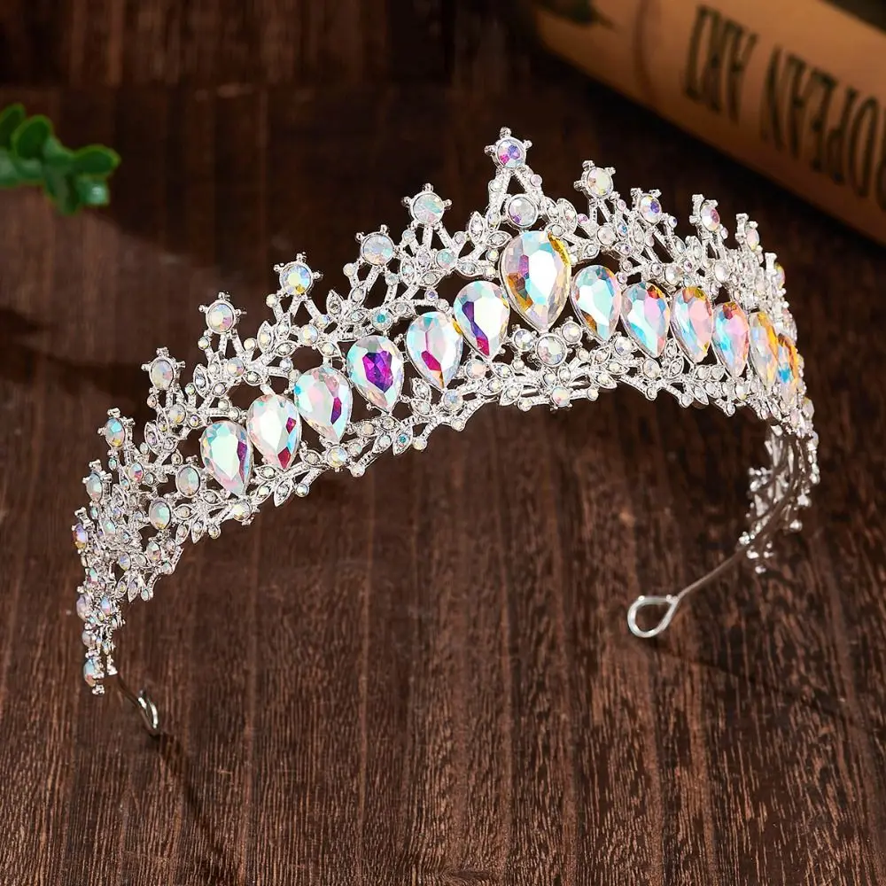 Temperament Glanzende Barokke Koningin Tiara's Luxe Elegante Bruidshoofddeksels Veelkleurige Oogverblindende Legering Prinses Kroon Optocht