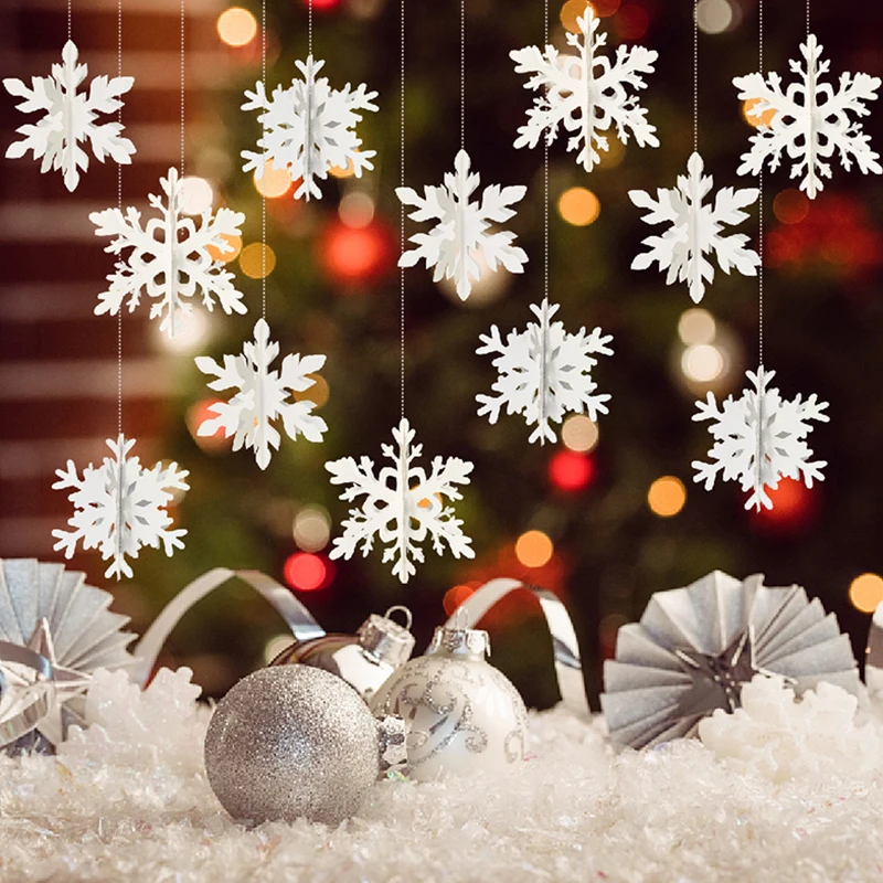 6pcs 3D white/laser snowflake hanging decorations, Christmas snowflakes, winter wonderland, New Year\'s party home decorations