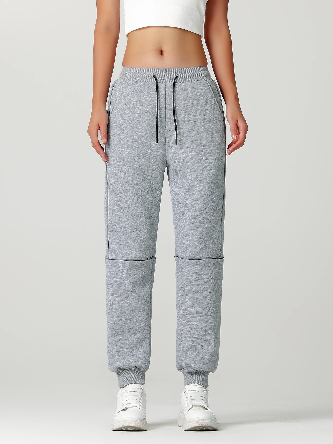 قطعة واحدة من السراويل الرياضية النسائية الشتوية المبطنة بالصوف، سراويل كاجوال دافئة وأنيقة للنساء، تتميز بحزام خصر مرن مع رباط، وجيوب جانبية، وسراويل ركض محبوكة للارتداء اليومي في الخريف والشتاء، مناسبة للمشي لمسافات طويلة في المنزل #4