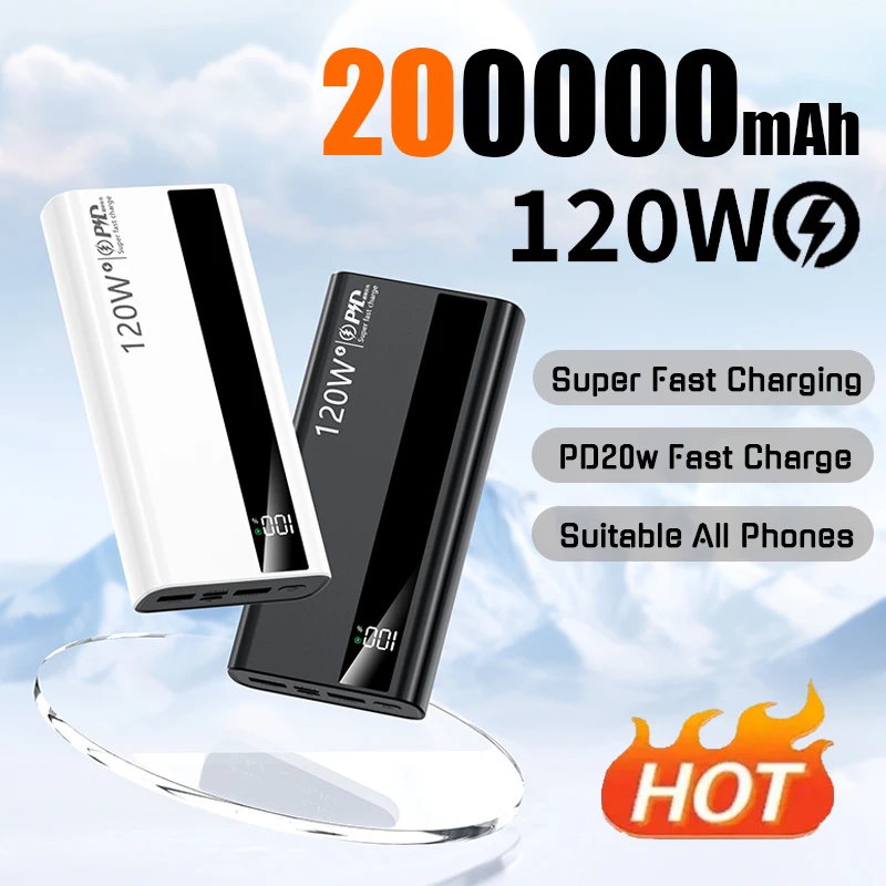 200000mAh 120W Power Bank Fast Charging High Capacity Digital Display Portable Power Bank For iPhone Xiaomi Samsung 2025 New