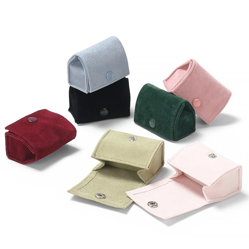 Soft Velvet Jewelry Box Portable Earrings Ring Storage Bag Square Button Organization Packaging Jewelry Case Bracelet Pouch