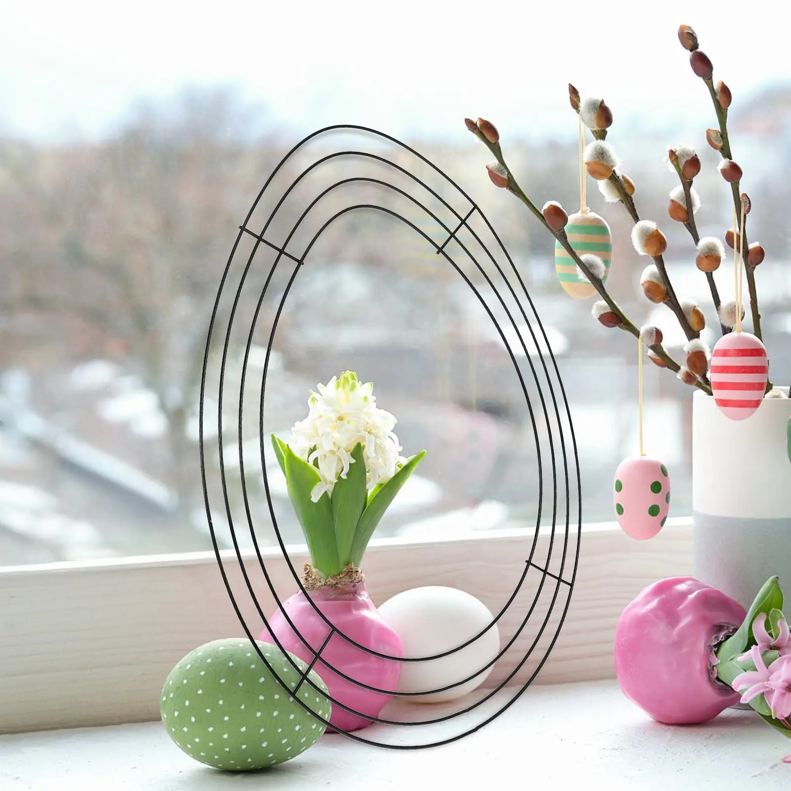 

Door Wreaths Hollow Out Iron Office Frames Making Supplies Easter Wreath Hoop Spring Decorations for Home Egg Oranment