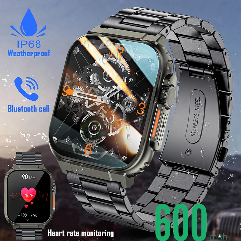 

LIGE 1.96'' HD Screen Smartwatch For Men 600mAh TWS Headset Bluetooth Calling Watch Recording Heart Rate Monitoring Smartwatches