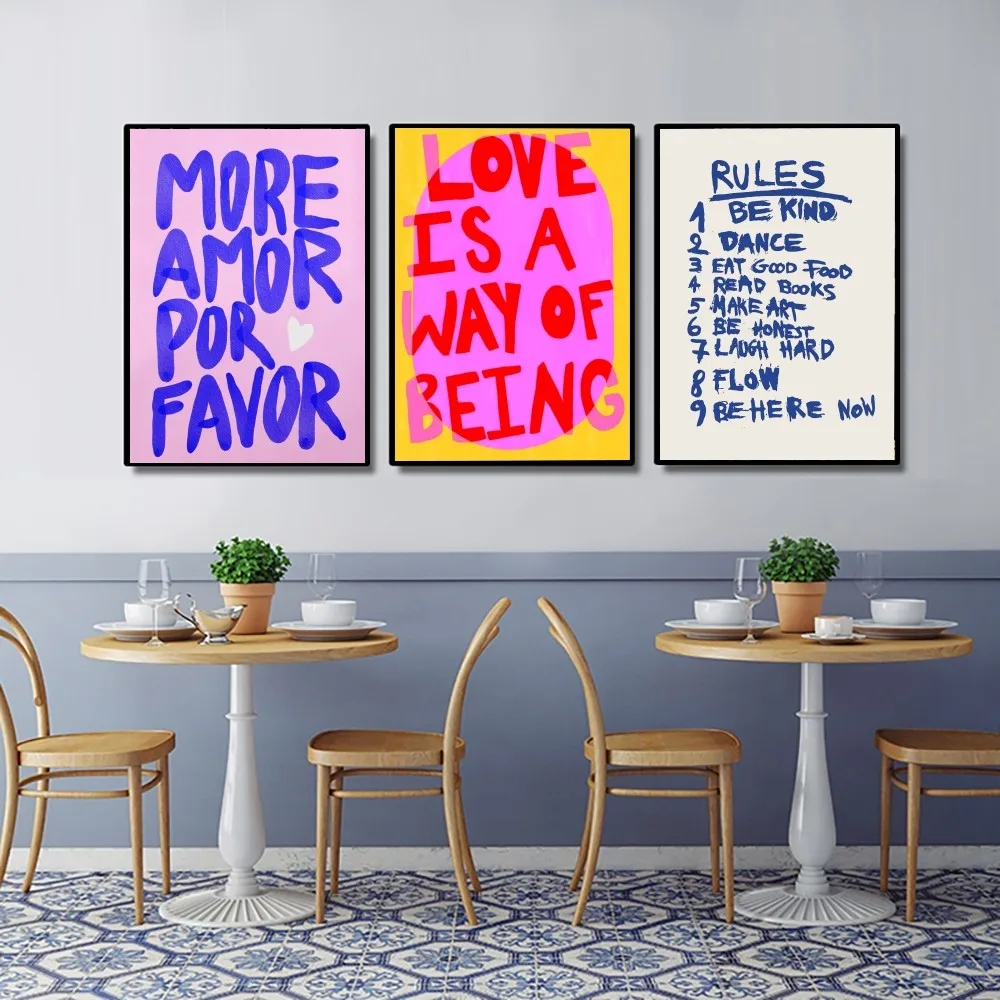 Maximalist Sunshine More Amor Por Favor Eclectic Blue Love Quote Wall Art Canvas Painting Poster For Living Room Home Decor Pic