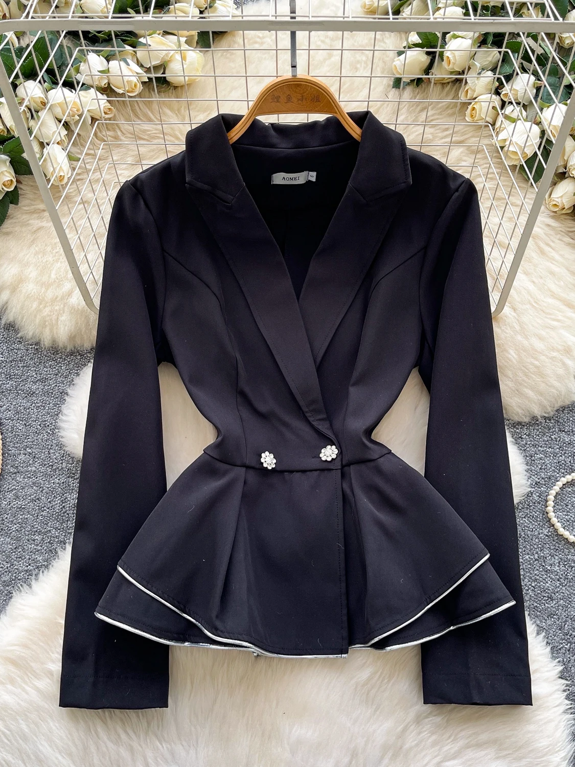 

Ele Bla Long Sve Женский Jaet на пуговицах с модным плиссированным подолом и застежкой на талии, французский слэ, свободный крой