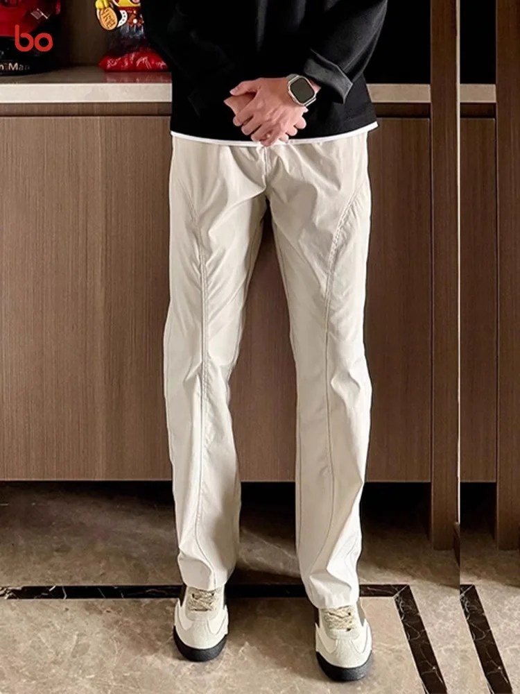 

Мужские летние тонкие повседневные брюки American Sle, футболка-стойкая рабочая одежда Qui-Drng, модные прямые брюки с эластичной резинкой на талии