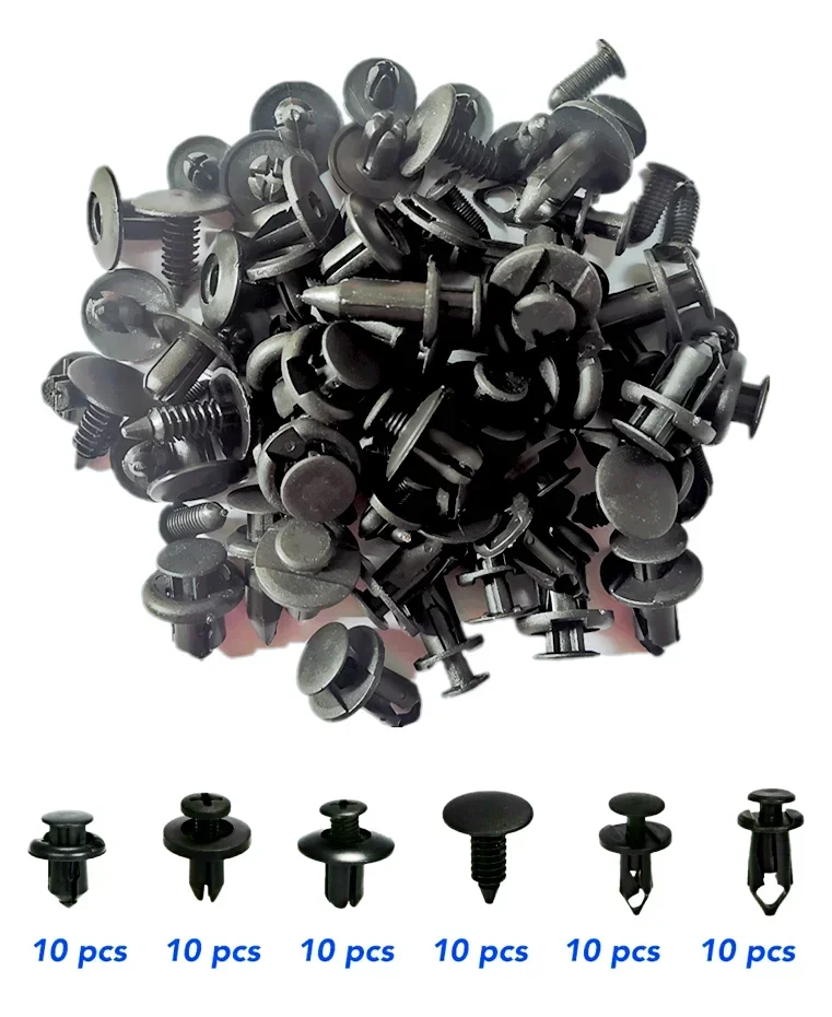 Car Clips, 6 Sizes, 60 pcs, Rapid for A7 A5 2 Fabia Qashqai J11 J10 Juke X trail  Lancer 10