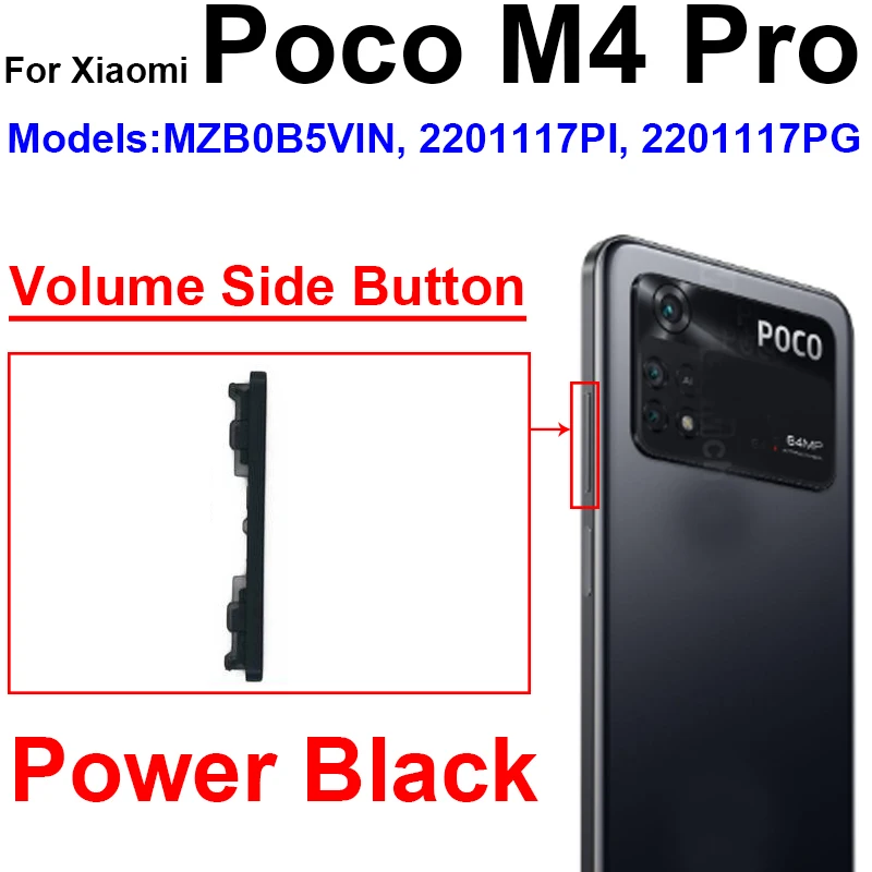 Power Voume Side Button For Xiaomi Poco Pocophone X4 GT X4 Pro M4 M4 Pro 5G On OFF Power Volume Audio Control Side Key Parts