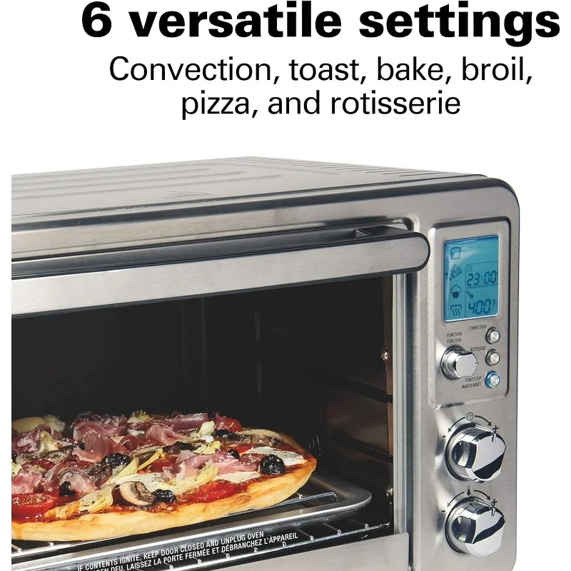 Hamilton Beach 31190C Digital Display Countertop Convection Toaster Oven with Rotisserie, Large 6-Slice, Stainless Steel