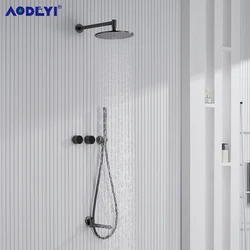 Bathroom Faucet Shower Mixer Tap Set With Spout Brass Hot Cold Mixing Water Bahtub Rainfall Brushed Stainless Steel Gun Grey