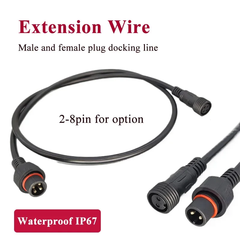 Waterproof 2 3 4 5 6 7 8 Pin Male Female Extension Line IP67 Outdoor LED Docking Plug Cable 0.3-2.5 Square Power Connector Wire