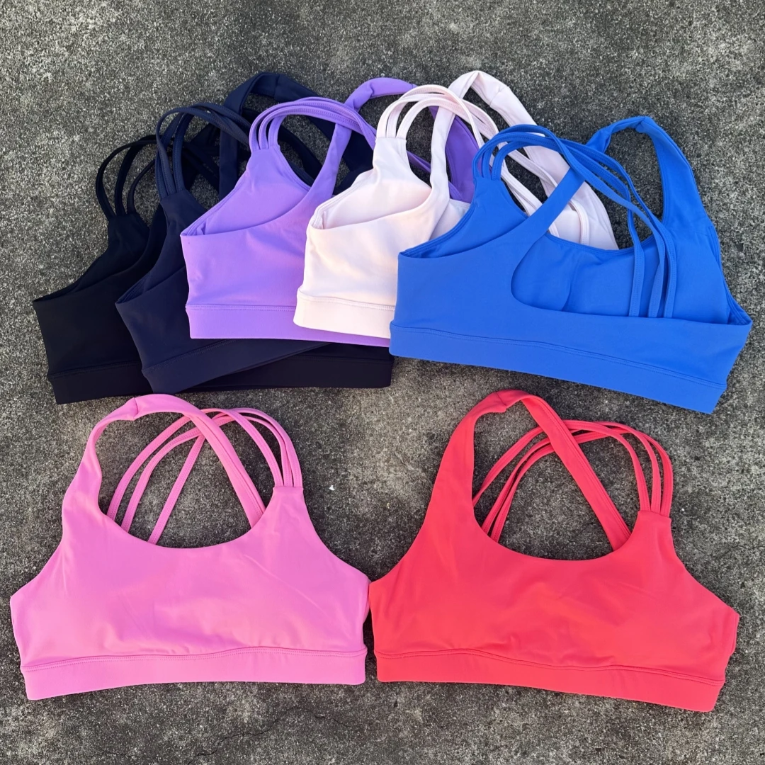 Soutien-gorge de Sport pour femmes, couleur unie, haute résistance, dos croisé, bretelles, Fitness, haut complet, sous-vêtements de Yoga, avec coussinet de poitrine