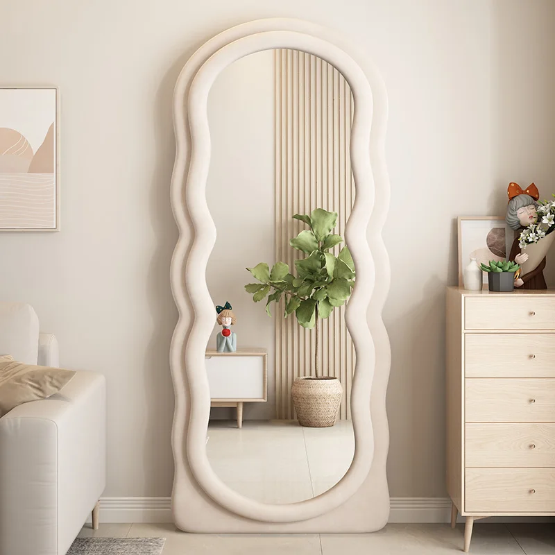 

Wavy full-length mirror, dressing mirror, floor-to-ceiling mirror, girl's bedroom, special-shaped fitting mirror, large mirror