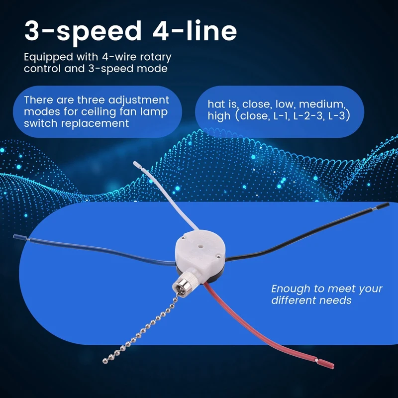 Kit saklar kipas langit-langit 3 kecepatan 4 kawat, saklar kipas ritsleting saklar kontrol kecepatan, saklar kawat tarik ZE-208S dengan tali perak