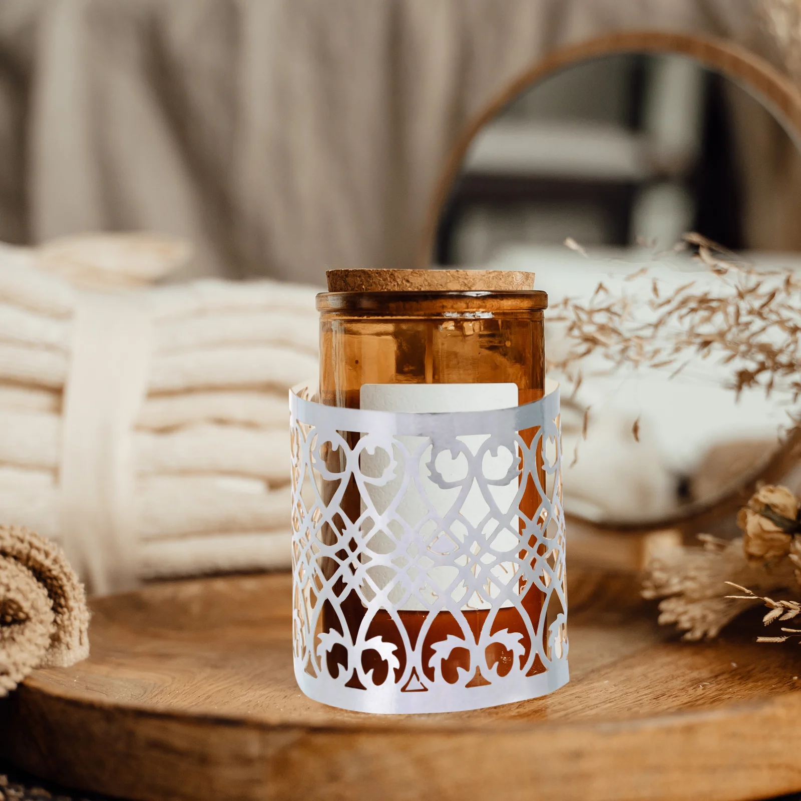 

50Pcs Paper Lampshades Hollow Cylindrical Silver Lamp Wraps Decorative Light Shades Holder Party Supplies