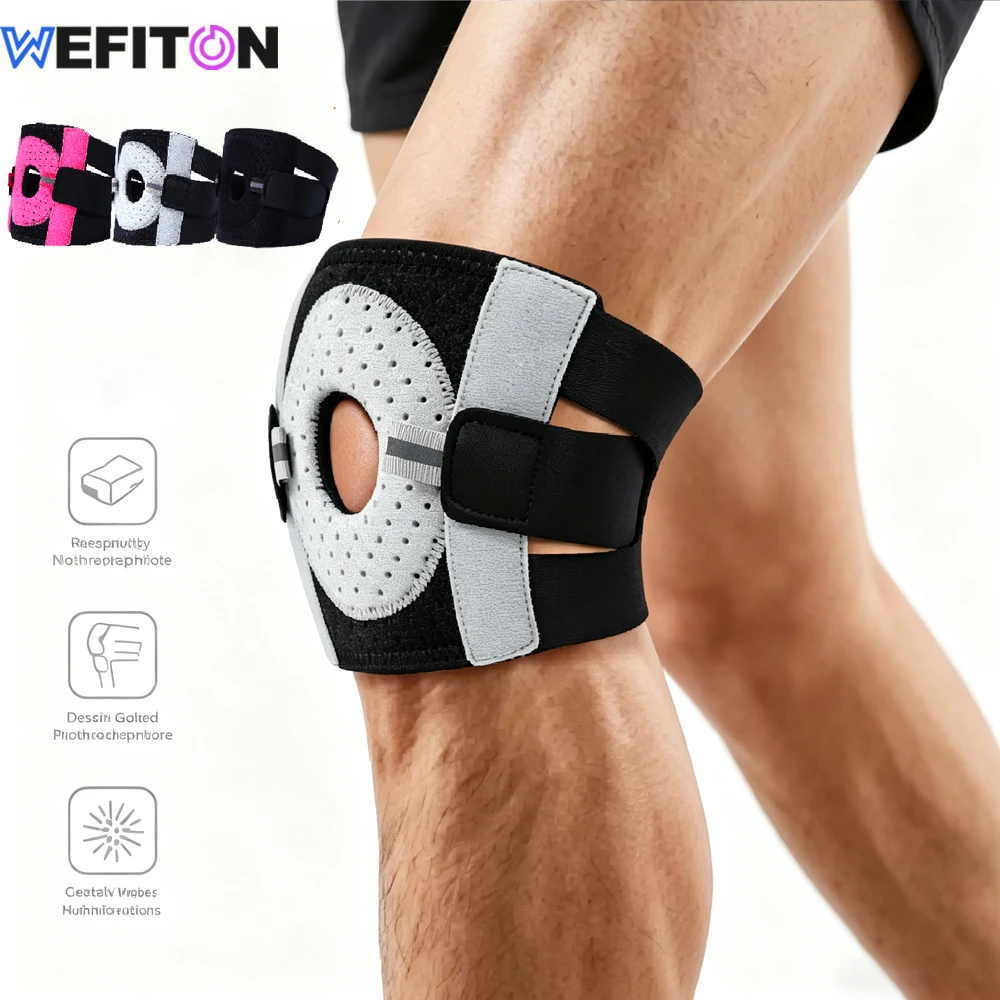 1 Stück Kniebandage für Männer und Frauen mit seitlichen Stabilisatoren und Patella-Gelkissen, rutschfeste, verstellbare Kniekompressionsstütze zur Schmerzlinderung