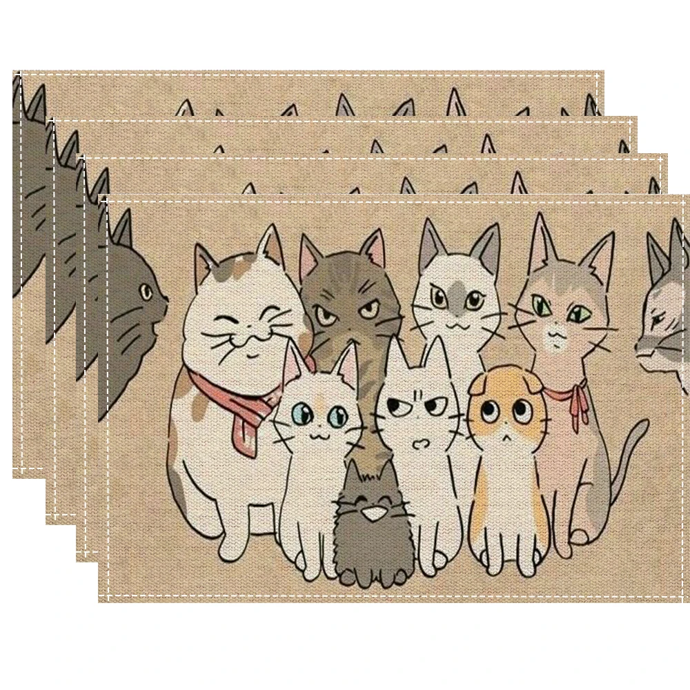 Cute Cat Pattern Placemat, Heat-Resistant & Anti-Scald, Universal Table Mat for Kitchen & Dining
