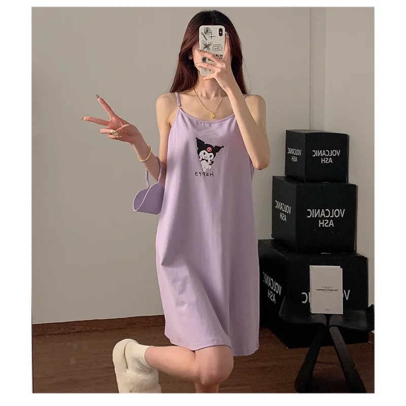Sanrio Kulomi Silk Pajamas Women's Summer Cotton Sleeveless Suspender Pajamas Casual Women's Pajamas Homewear Ordinary Pajamas