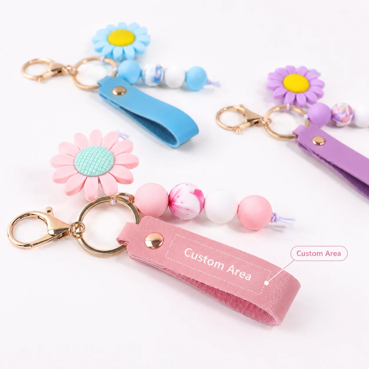 Custom Text Sunflower Keychain Personalized Name Key Ring Bag Silicone Pendant Laser Engraving Gift Customized Name Key Chain