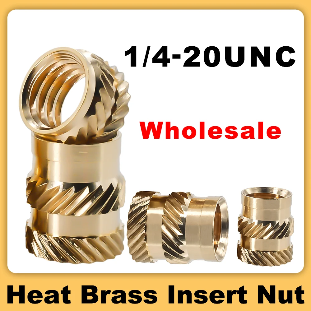 Écrou d'insertion thermique en laiton, taille 1/4-20 pouces, thermofusible, double torsion, molletonné, encastrement, kg pour imprimante 3D, vente en gros