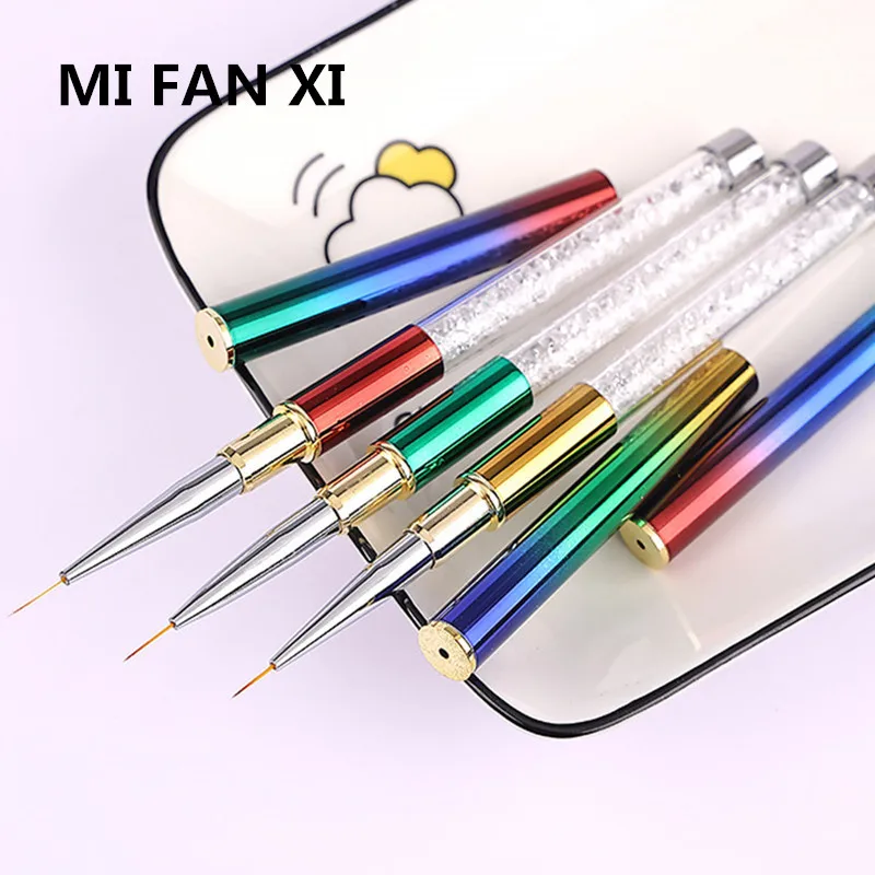 MIFANXI Nail Art Rhinestone Handle Stripes Lines Liner Drawing Brush UV Gel Pattern Design DIY Painting Pen Manicure Tool