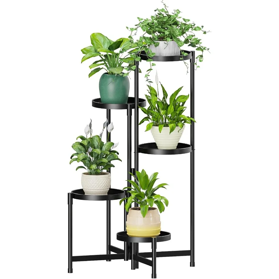 

Metal Plant Stand Indoor Outdoor for Multiple Plants 5 Tiered Folding Corner Shelf Tall Flower Pot Holder Display Rack f