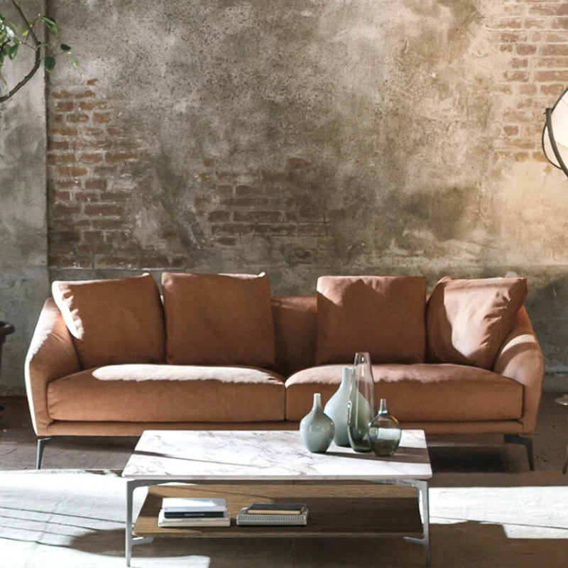 Minimalist leather sofa, first floor cowhide living room, modern simple small apartment furniture combination