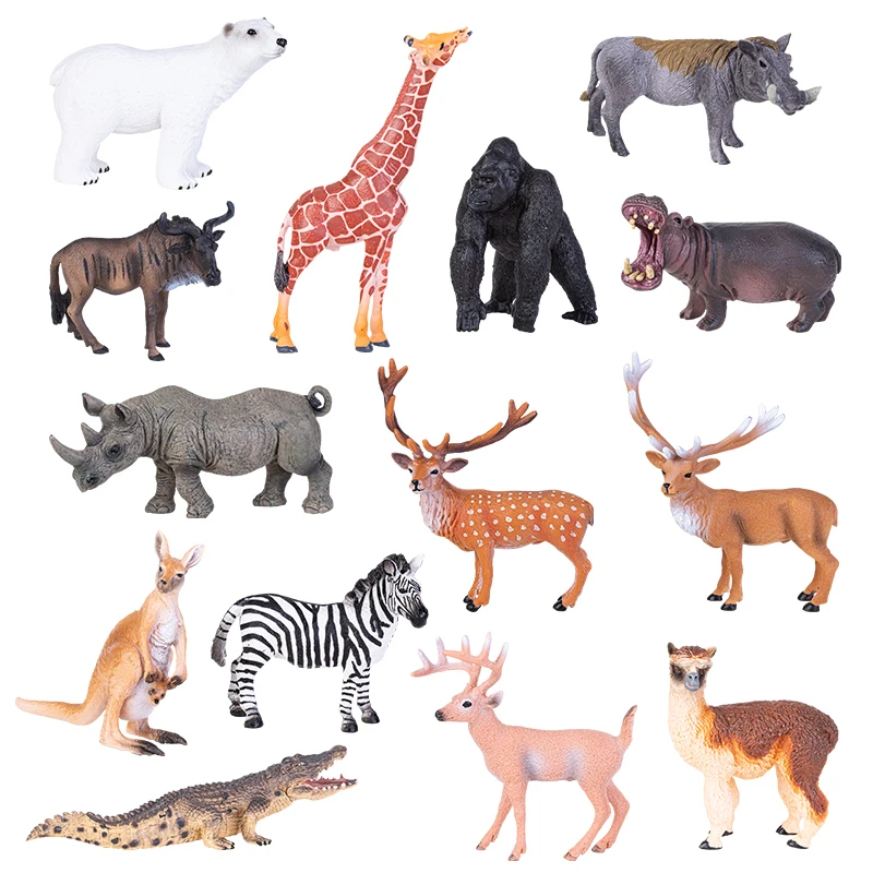 Simulación sólida de animales del zoológico salvaje, chimpanzés, jirafa, cebra, modelo de figuras de acción, oso, hipopótamo, rinoceronte, juguete para niños