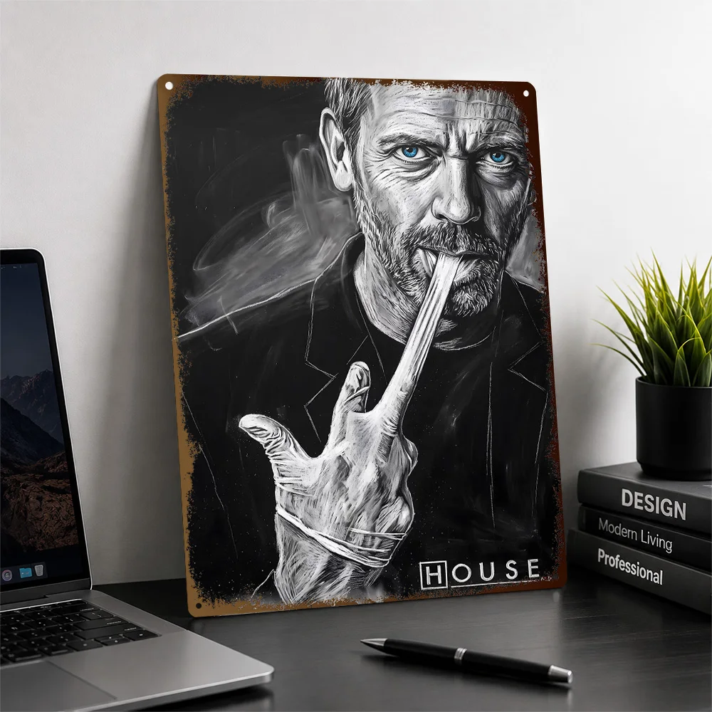 Gregory House Pencil Portrait Printed Poster Personalized Aluminum Metal Sign Award Film Style Wall Art Enhances Cinema Lounge