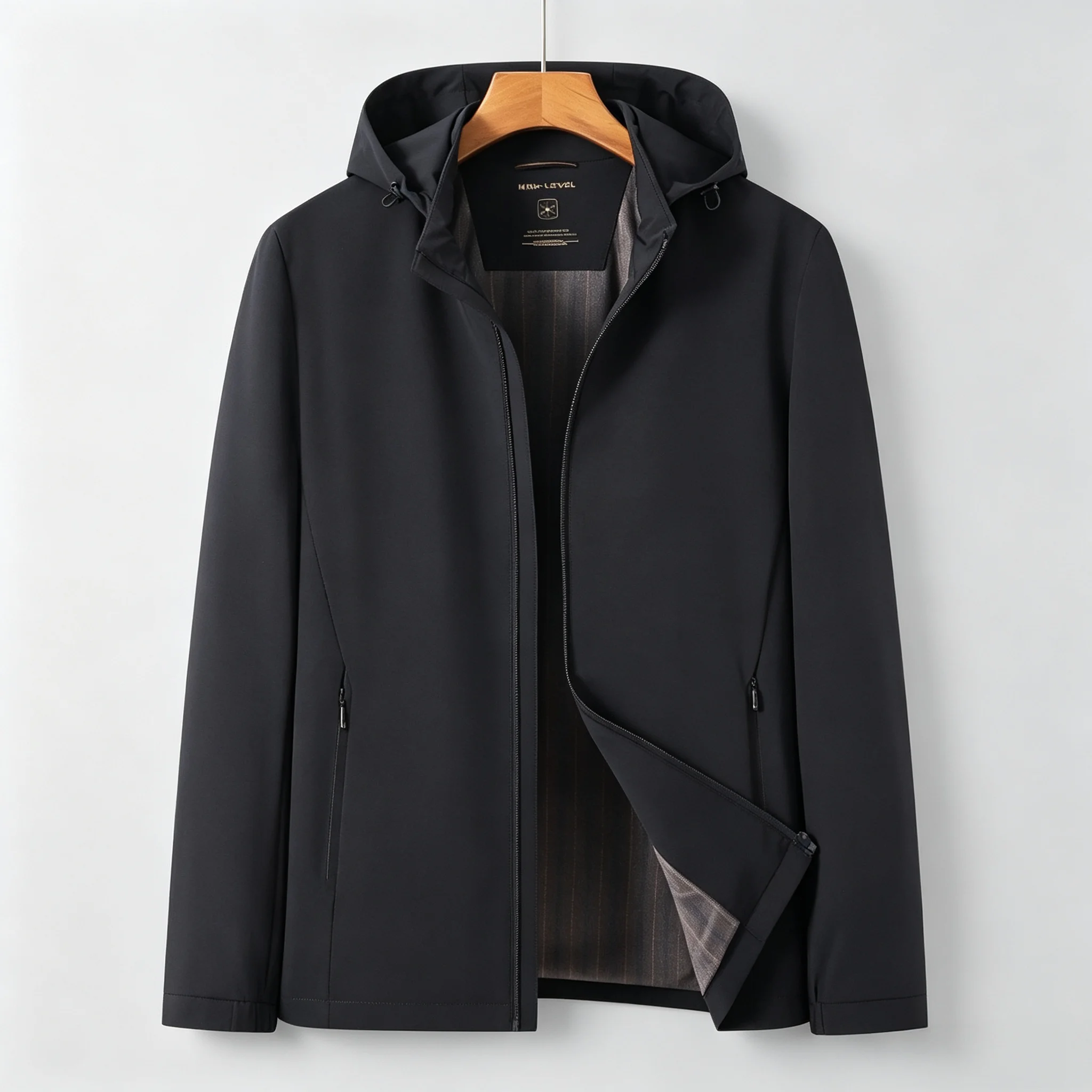 Men's Hooded Jacket Outerwear Casual Long Sleeve Pure Color Spring Autumn New Style  Wear Polyester Nylon