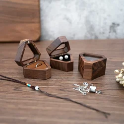 Wooden Ring Box Engagement Wedding Ceremony Heat Proposal Ring Box Jewelry Display Gift for Girl Walnut Wood Bracelet package