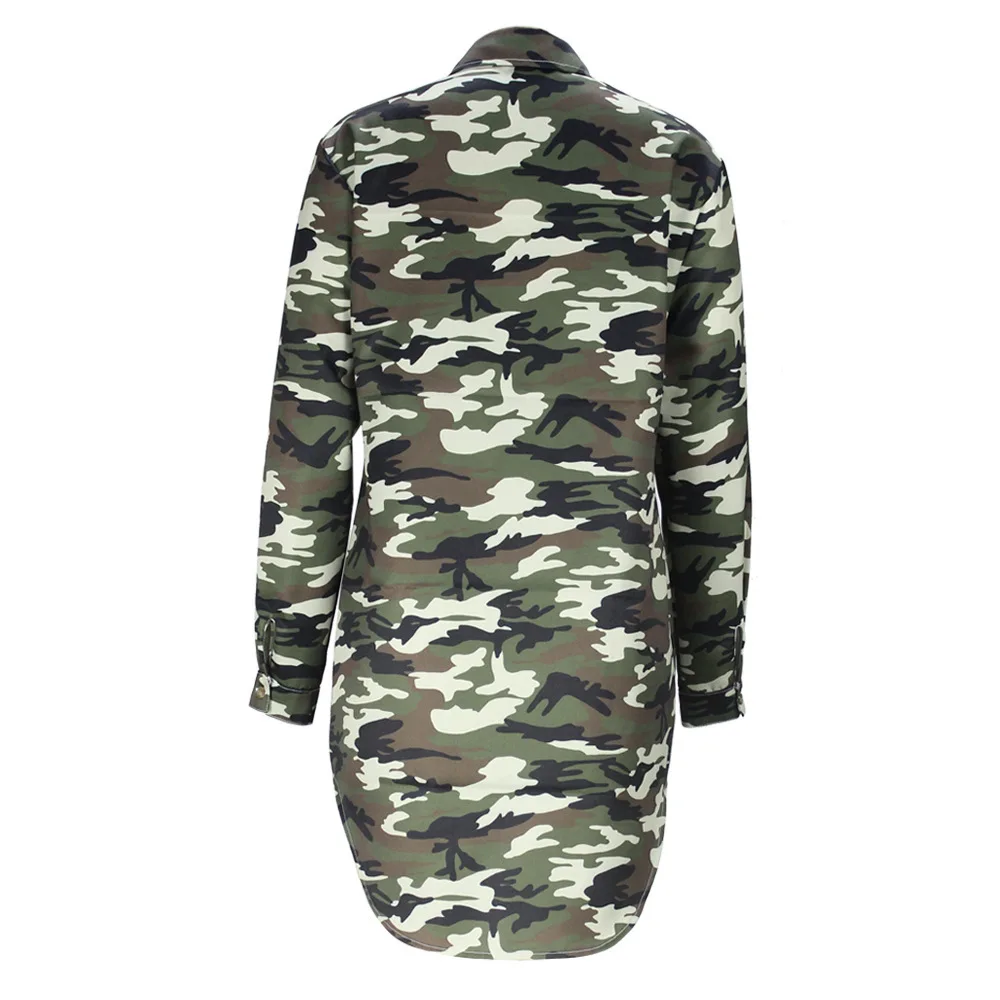 M3116 Cross-Border Amazon Independent Station European and American Camouflage Cardigan Asymmetrical Lapel Mid-Length Top Dress