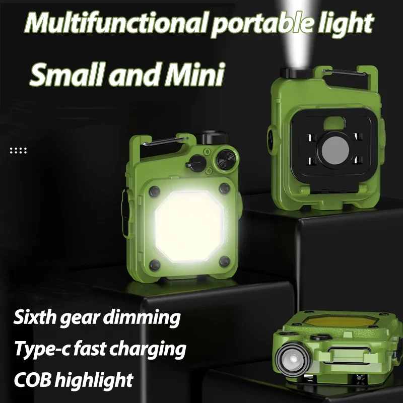 Multifunctional LED Work Light Outdoor Emergency Flashlight Mini Keychain Light USB Rechargeable COB Large Floodlight